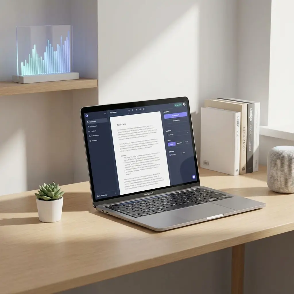 AI-powered writing interface showing cover letter draft on modern laptop