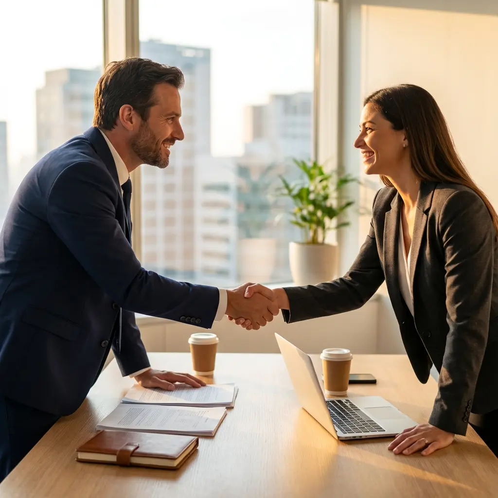 Professional handshake during job offer negotiation