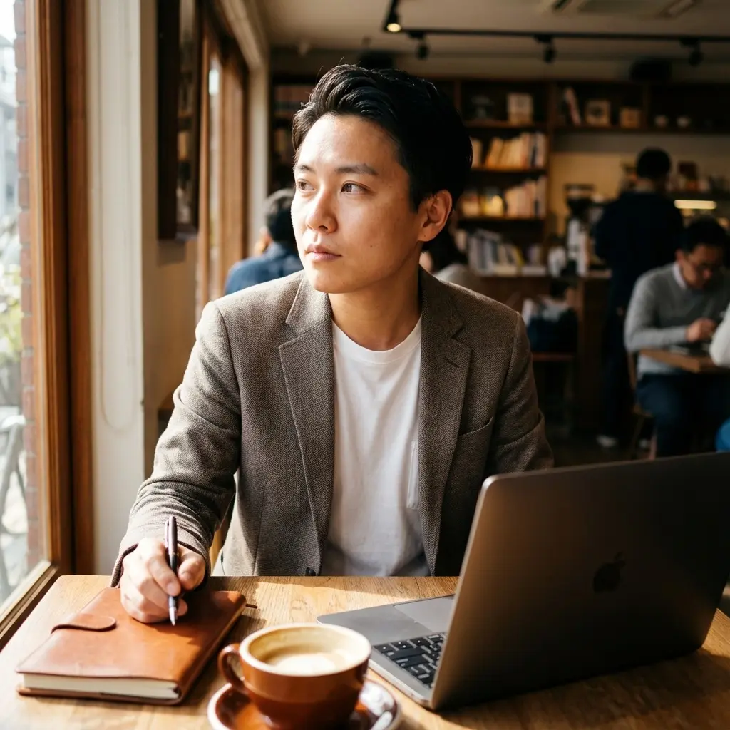 Person confidently updating resume on laptop with coffee and notebook nearby, symbolizing a fresh start