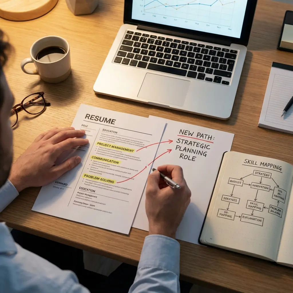 Professional reviewing resume highlighting transferable skills for career change