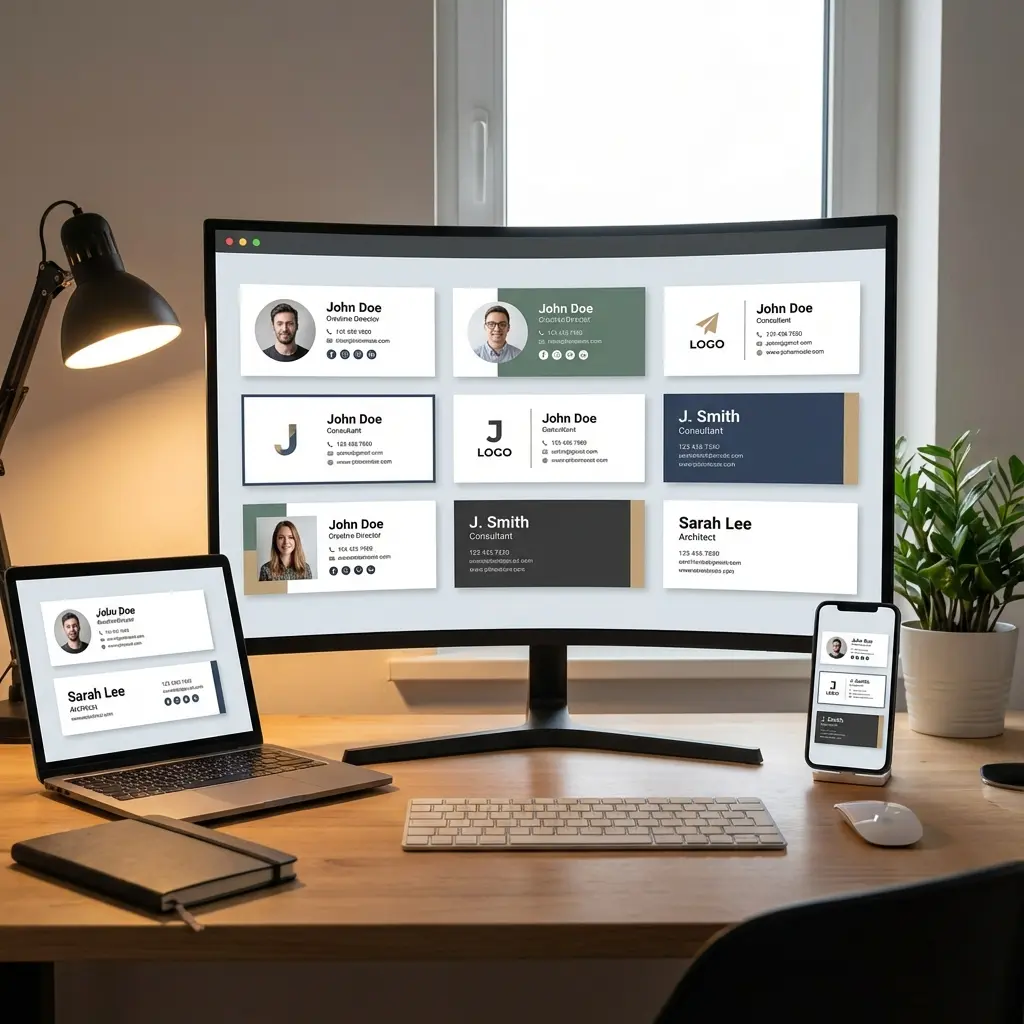 Collection of professional email signature template examples on screen