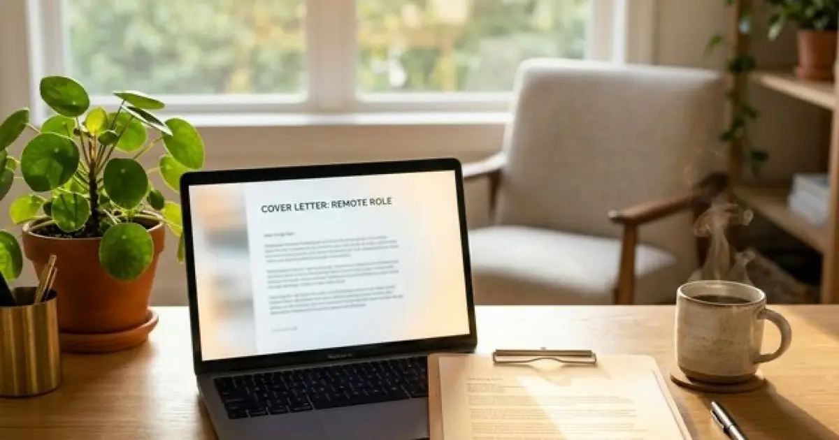Remote workspace with laptop showing video conference and collaboration tools on a clean desk