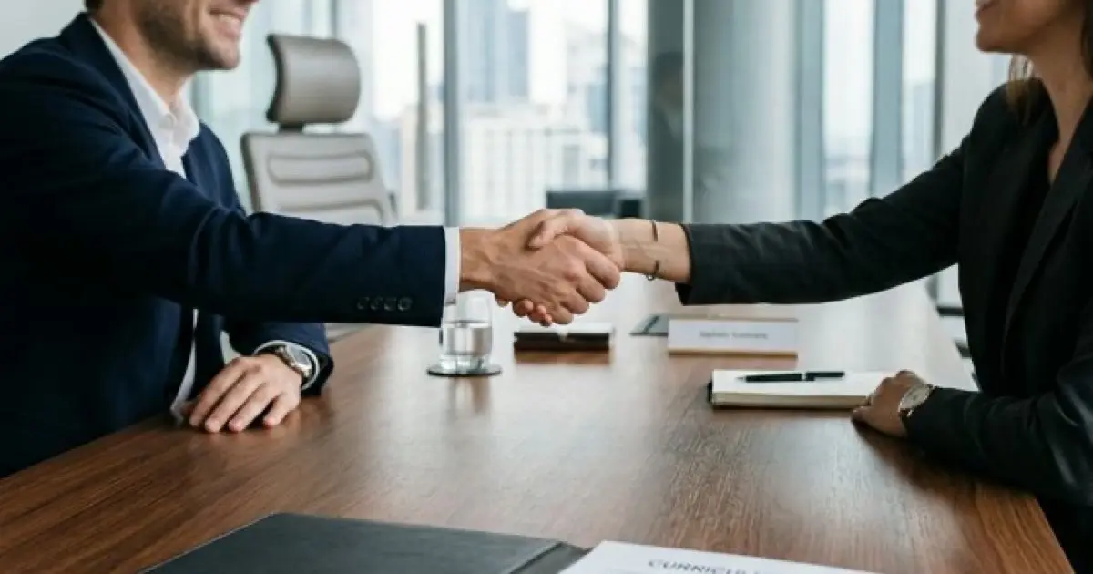 HR professional reviewing employee documents and metrics in a modern office setting