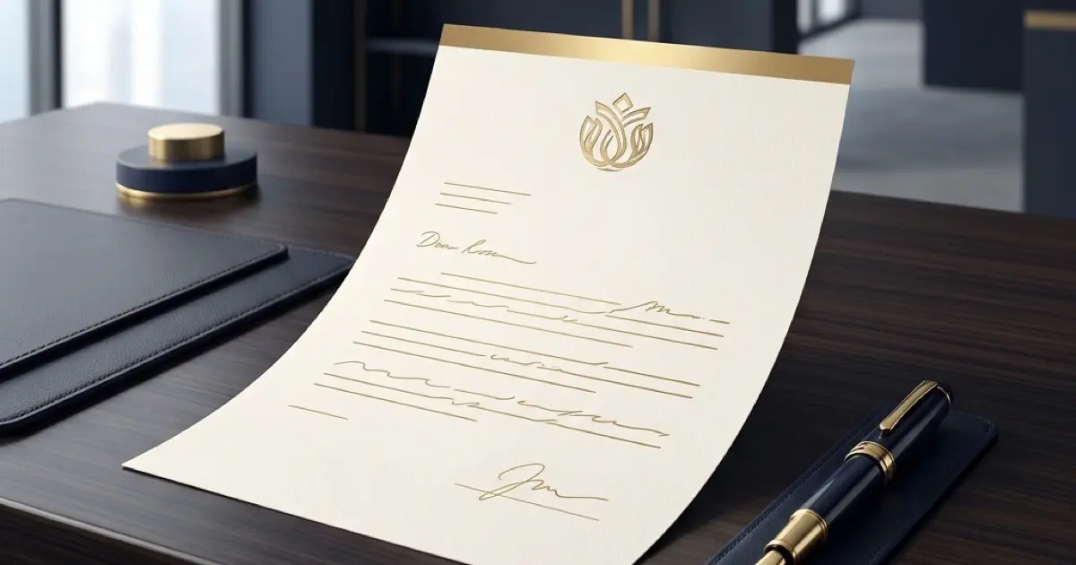 Executive professional reviewing strategic documents in a modern corner office