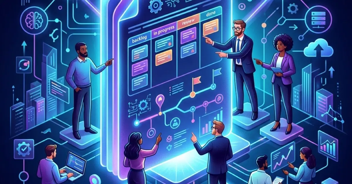 IT project manager workspace with project timeline dashboards and team collaboration tools