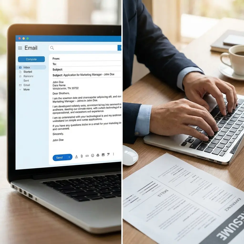 Professional reviewing email application on laptop