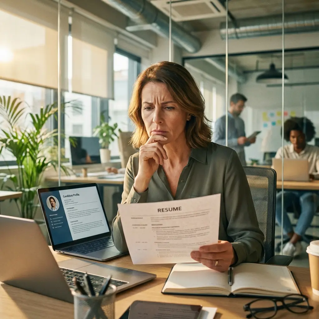 Recruiter reviewing resume with rejection stamp