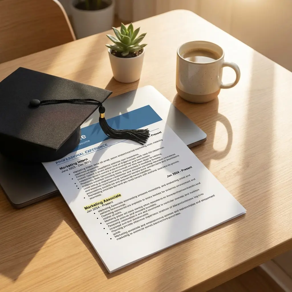 Resume showing transition from internship to full-time position