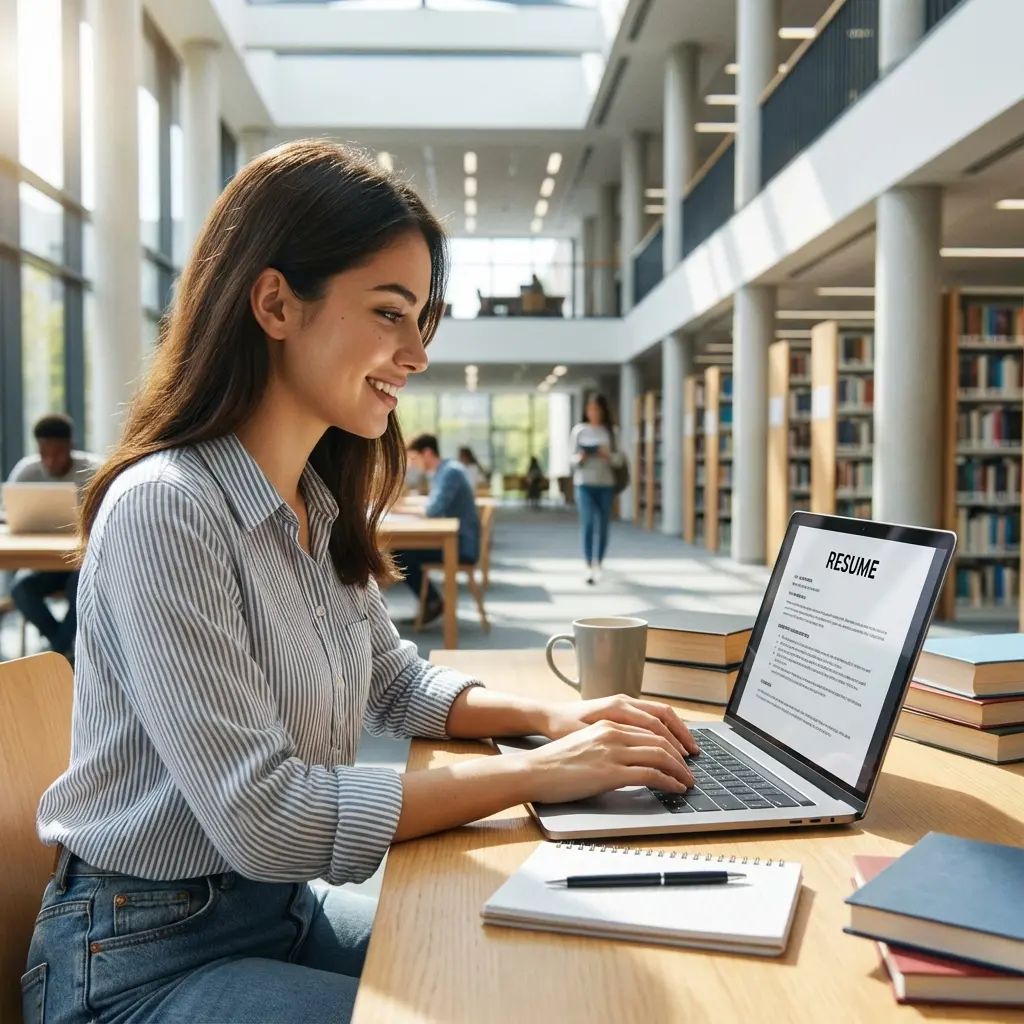 Student creating their first resume on laptop