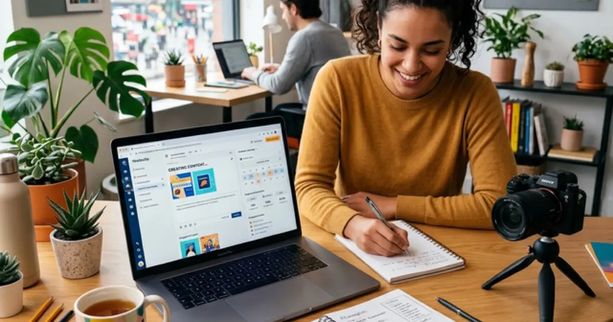 Professional composing LinkedIn post on laptop with engagement metrics visible