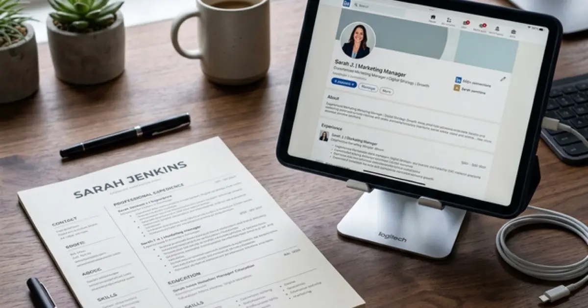 Split screen comparison of LinkedIn experience section and traditional resume layout