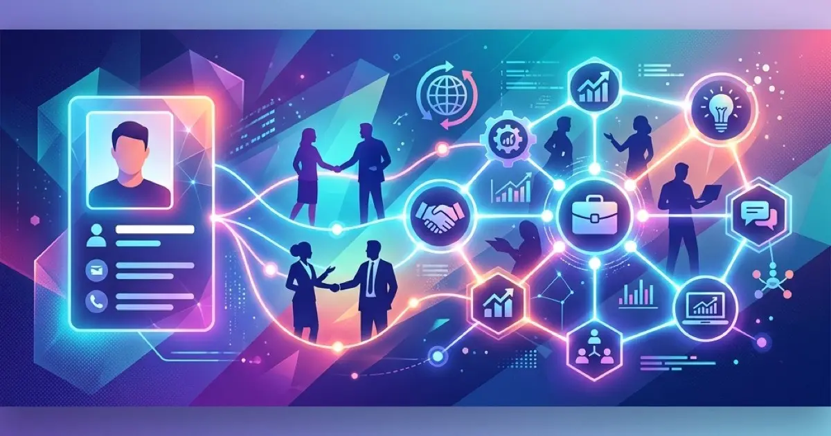 LinkedIn profile header showing professional banner image and profile photo with branding elements on desktop and mobile views