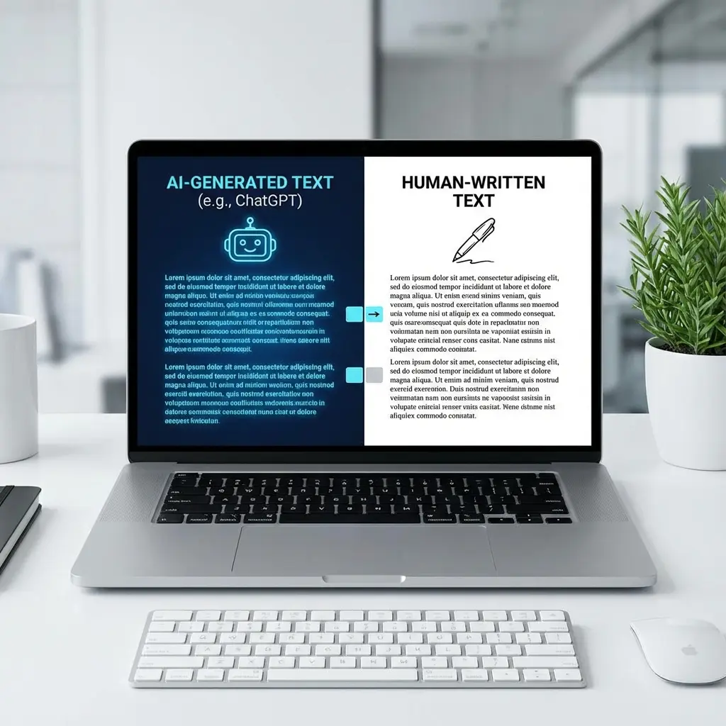 Split screen showing AI-generated vs human-written cover letter comparison