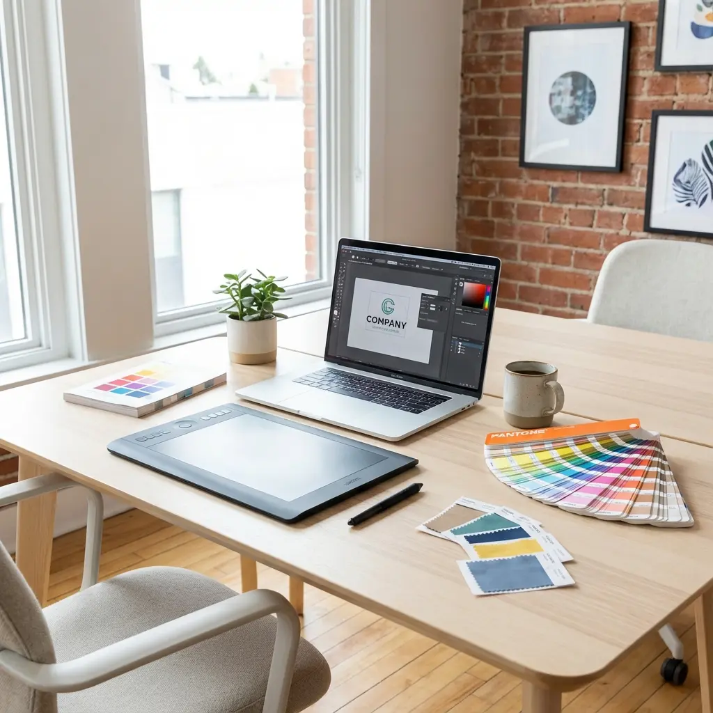 Creative workspace with design tablet and software for graphic designer resume