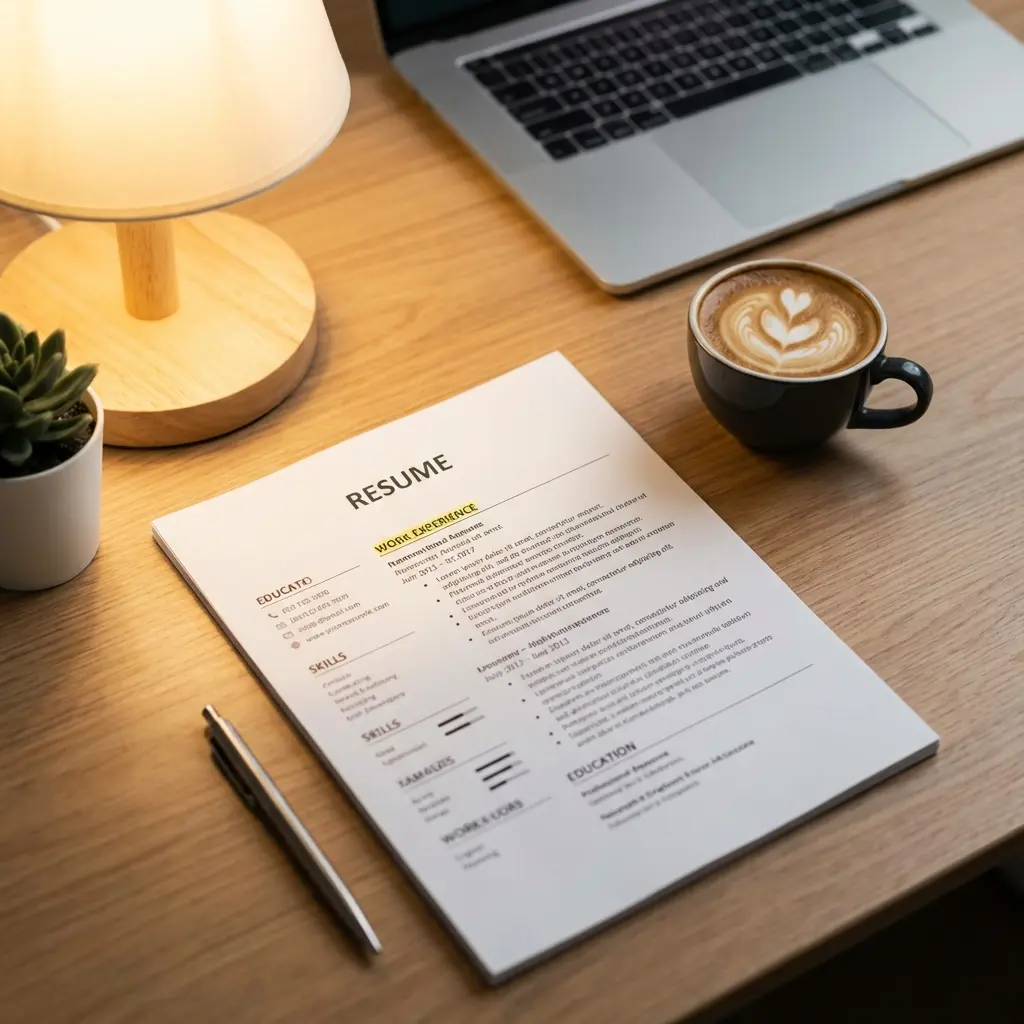 Professional resume document highlighting work experience section with achievement bullets