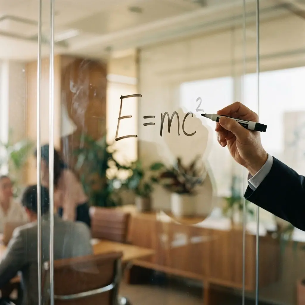 Professional workspace showing resume bullet point formula written on whiteboard with examples