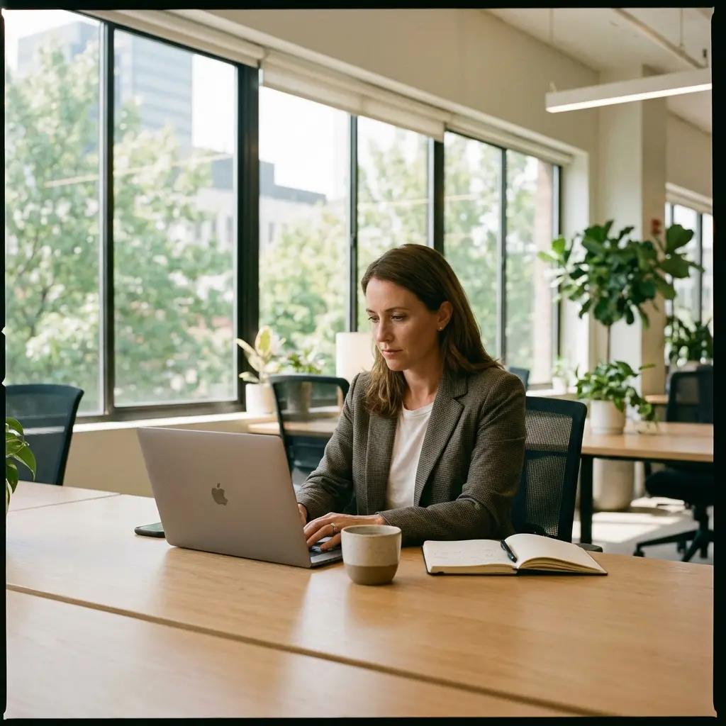 Professional analyzing financial metrics and charts on laptop screen