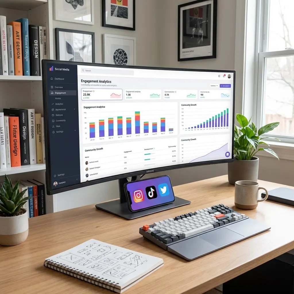 Content strategist analyzing engagement metrics dashboard showing DAU MAU ratios and conversion funnel data