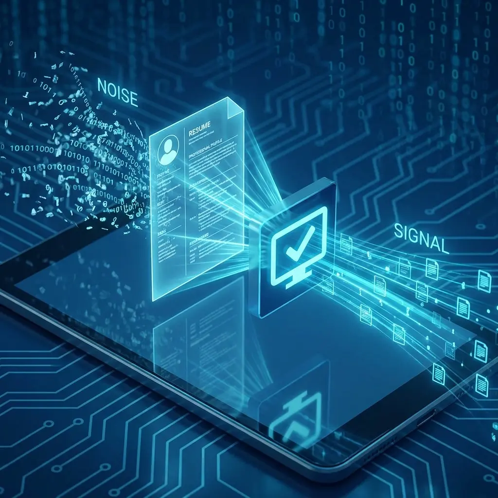 Computer screen showing ATS system with resume parsing visualization
