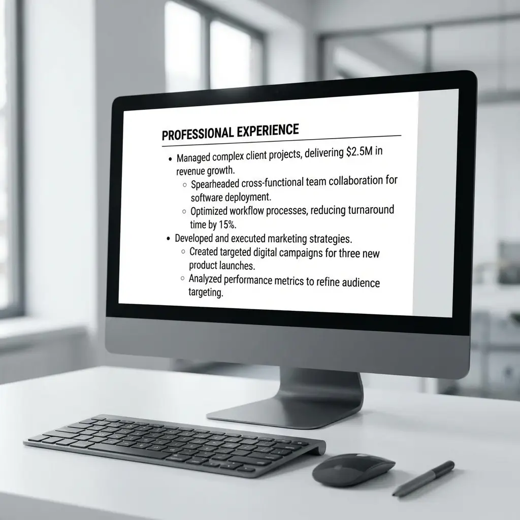 Resume showing organized bullet points with clear hierarchy and sub-bullets