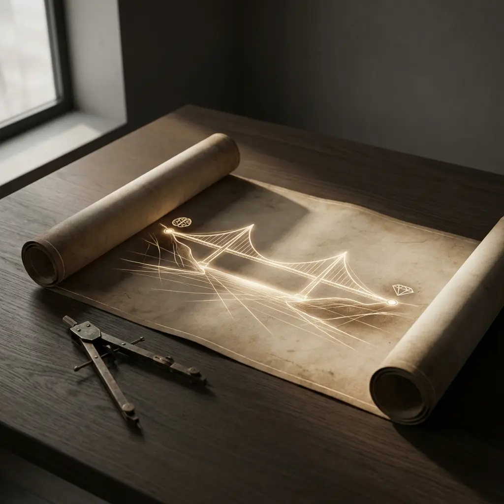 Abstract representation of transformation from raw experience to polished professional value