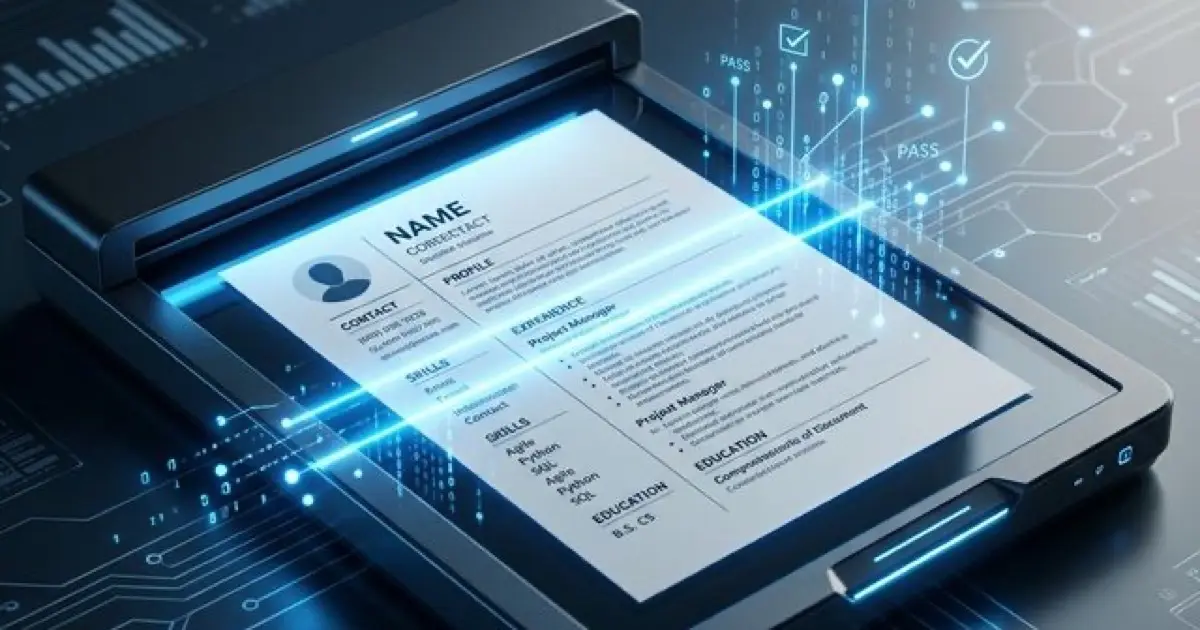 Checklist document on a clean desk next to a laptop showing resume formatting