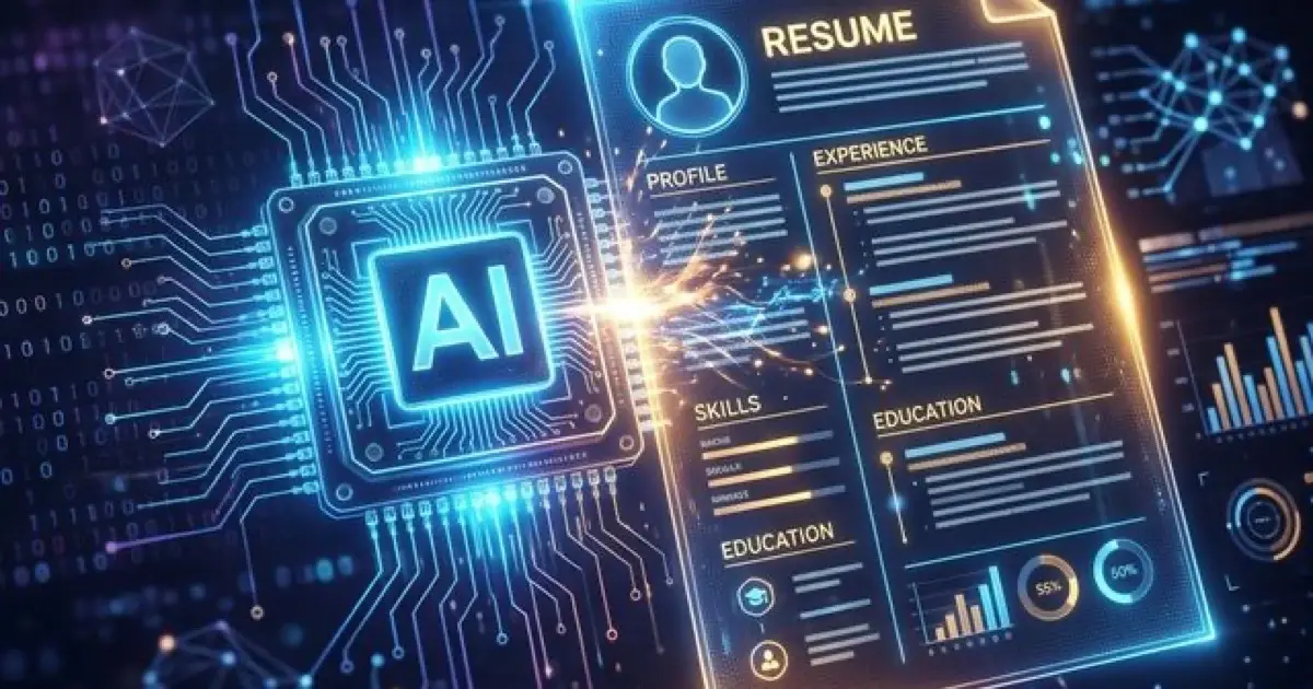 Split screen showing AI tool interface and a polished resume document