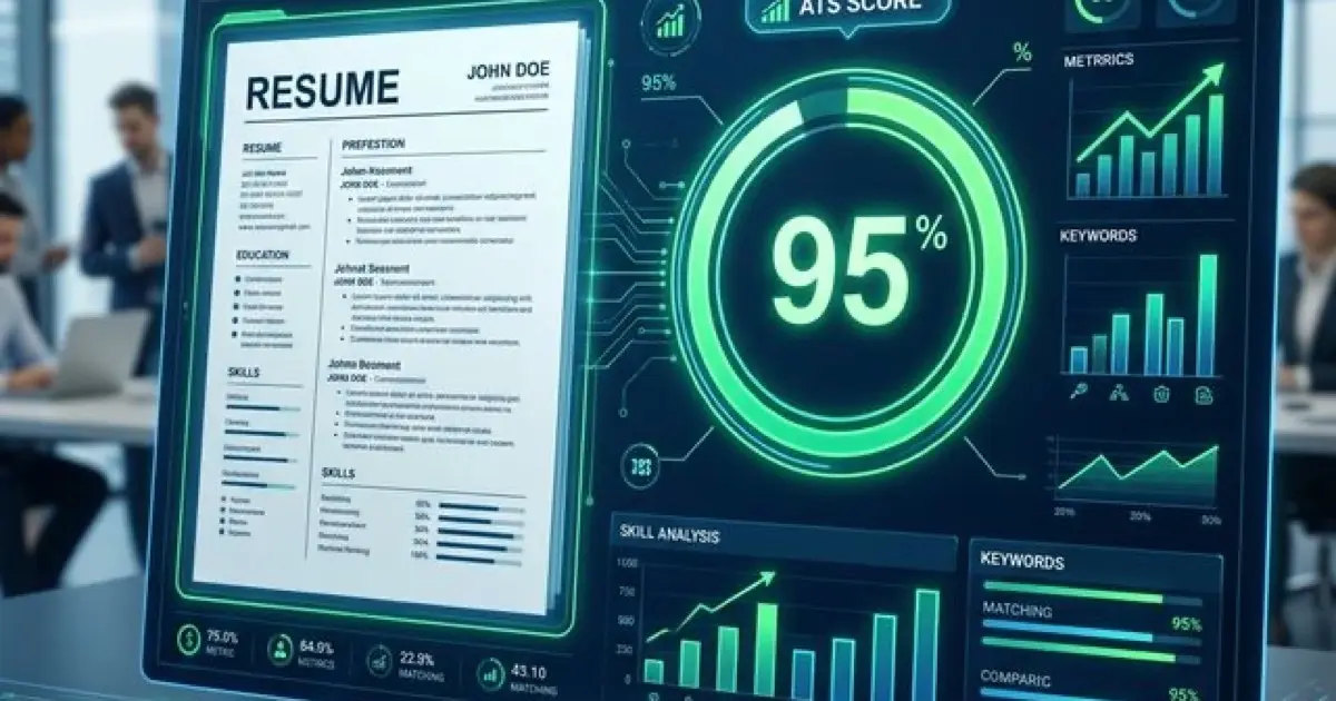 Computer dashboard displaying resume scoring analytics with percentage bars and keyword match indicators