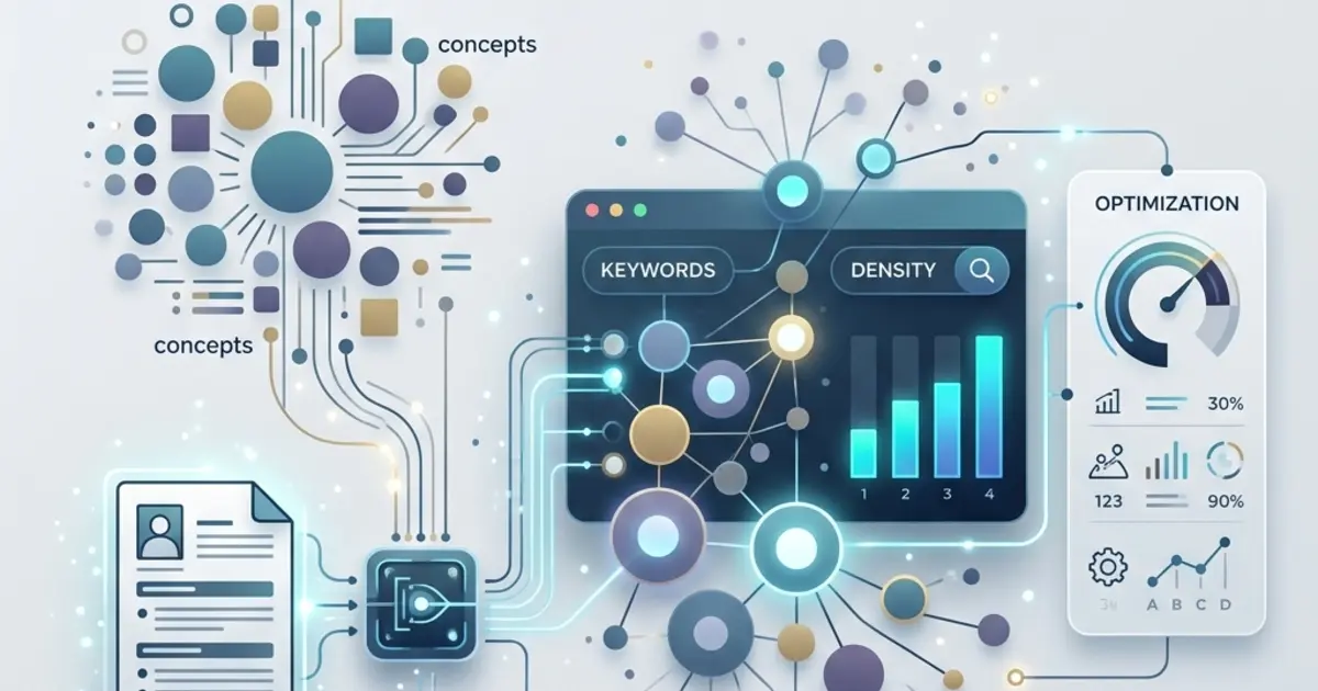 Resume document with highlighted keywords and ATS scoring indicators on a desk