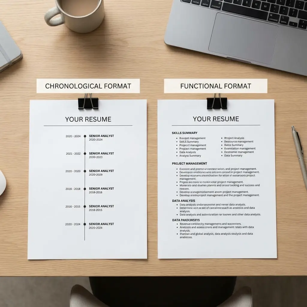 Side-by-side comparison of chronological and functional resume formats