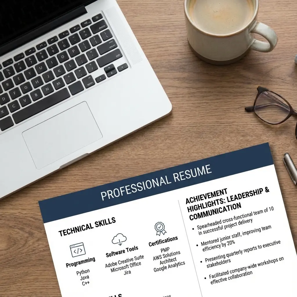 Resume skills section showing hard skills and soft skills organized in different sections