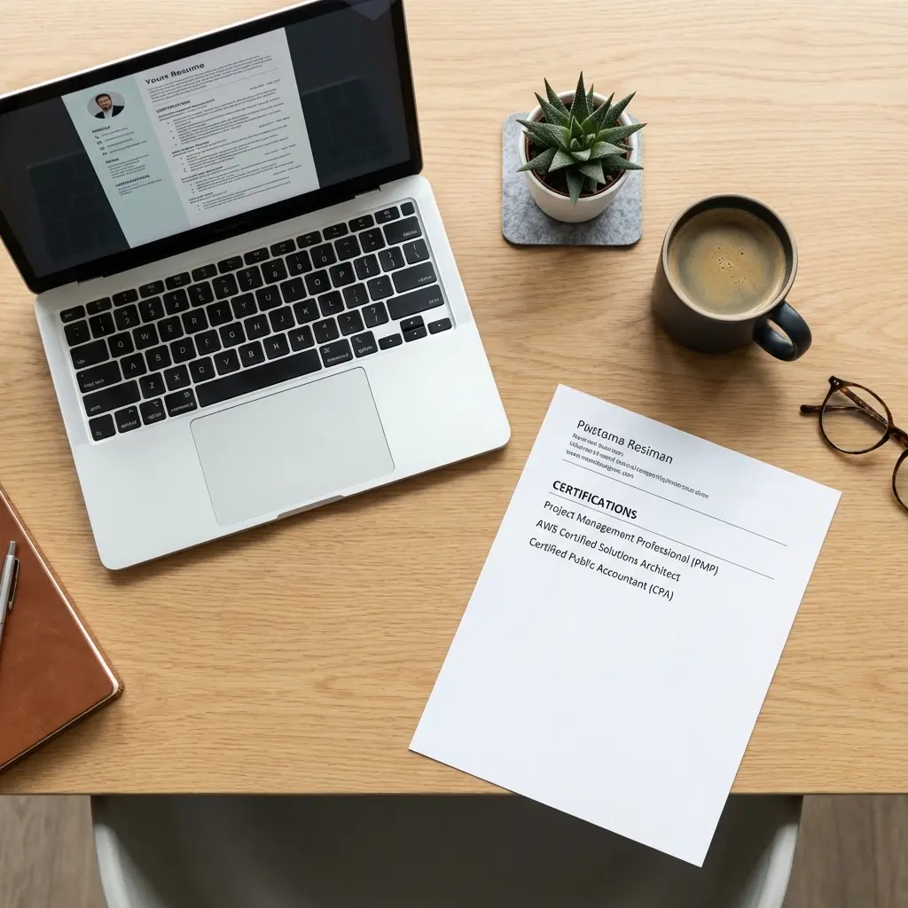 Professional resume showing certifications section with various credentials