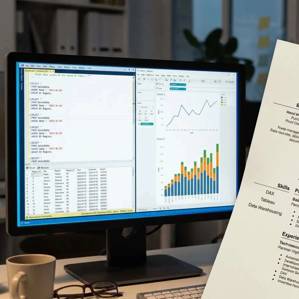 BI analyst resume with SQL and data analytics keywords highlighted
