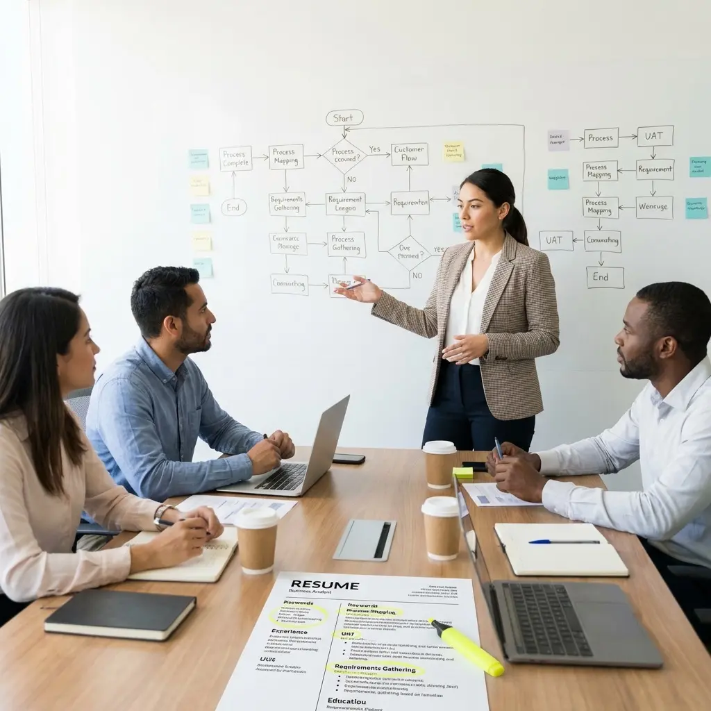 Business analyst resume with requirements and process keywords highlighted