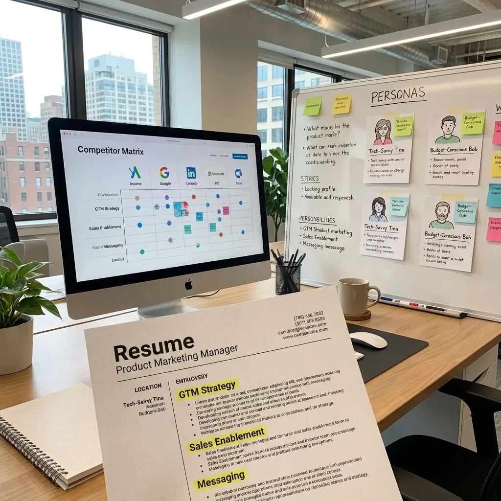 Product marketing manager resume with GTM and positioning keywords highlighted