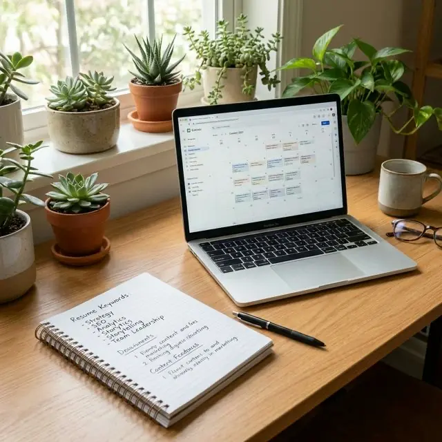 Content manager resume with strategy and editorial keywords highlighted